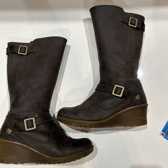 Keen of Scots Brown Nubuck Leather Wedge Riding Boots Buckle Zip Up Women's 8.5 - Picture 4 of 16